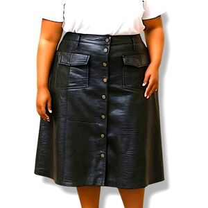 NWT! Mare Mare × Anthropologie Black Faux Leather Crocodile Skirt Plus 3x